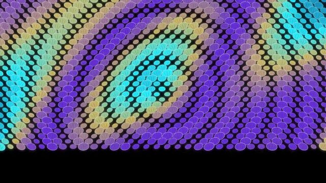 Abstract glowing dot pattern background, dynamic neon circle waves, colorful digital motion modern tech visuals, pulsing light animation