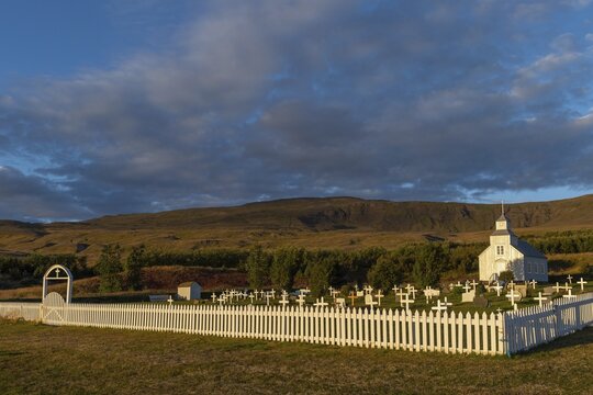 Church and cemetery, Hvammstangi, Westfjords, Northwest Iceland, Iceland