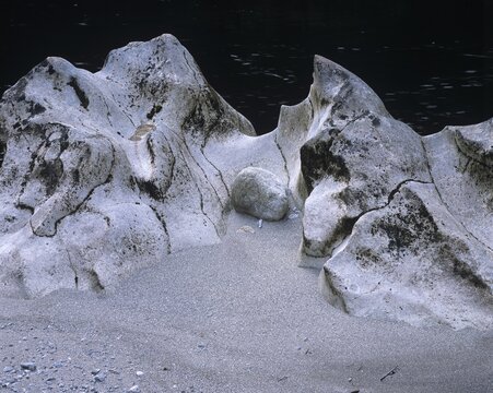 Limestone formations at Pororari River, Punakaiki National Park, South Island, New Zealand, Oceania