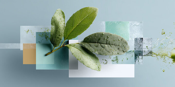 Nature Technology Fusion &mdash; Organic Leaf Forms Blending with Modern Geometric Structures

