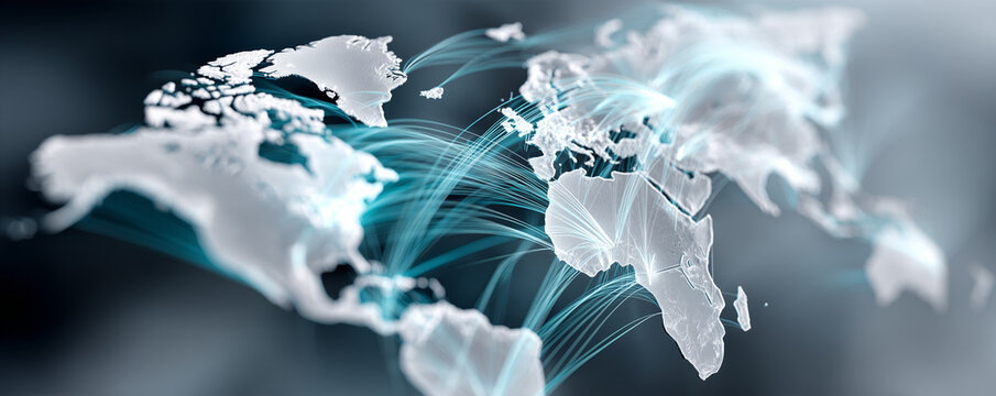 Global Technology Infrastructure &mdash; Luminous Network Connections Spanning an Abstract World Map

