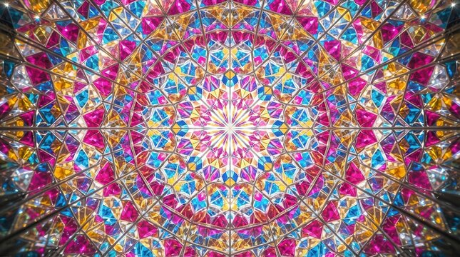 Vibrant colorful kaleidoscope pattern with intricate geometric designs