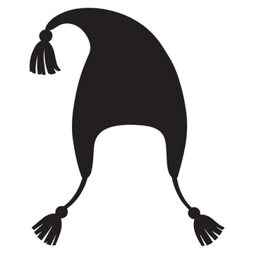Winter Earflap Hat with Tassels &ndash; Warm Knitted Peruvian Style Winter Cap Silhouette Vector Icon