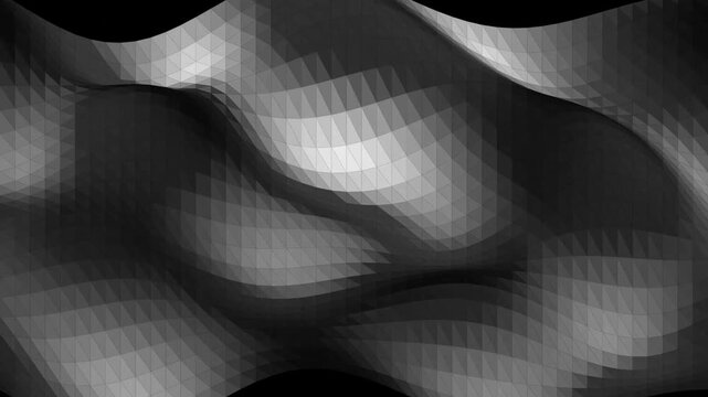 Abstract monochrome low poly wave background, smooth 3D geometric motion loop, minimalist digital tech texture for modern projects