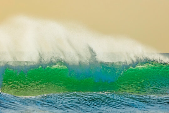 Offshore wind spray from wave breaking at Guiones beach, a popular surf & yoga destination on the drier northern Pacific coast, Guiones, Nosara, Nicoya, Guanacaste, Costa Rica