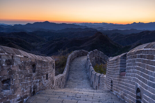 The Great Wall of China at Jinshanling (UNESCO World Heritage Site) at sunset, Hebei Province, China