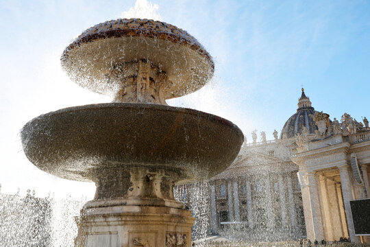 Exterior architecture of Saint Peter's Square, a large plaza located directly in front of St, Peter's Basilica in Vatican City, the papal enclave in Rome