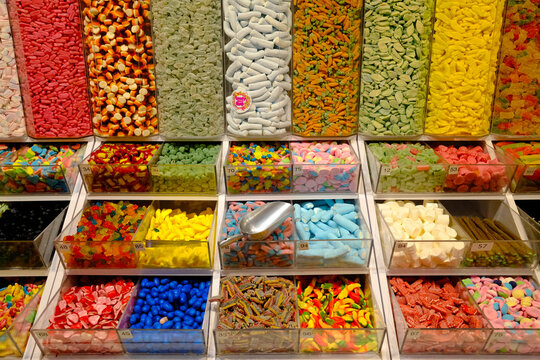 Bulk candy store. Large selection of colored sweets. Sopot. Poland.