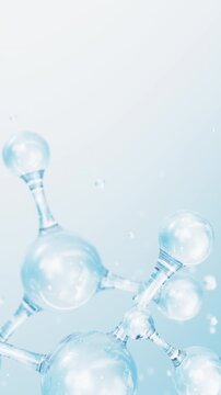3D abstract glass molecular structures with bonded spheres. Cosmetic collagen serum, essence oil, vitamin, hyaluronic acid for skin care. Healthcare concept loop animation. Vertical Video.
