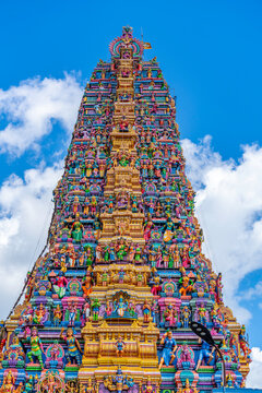 View of colourful ornate detail of Sri Muthumari Amman Kovil, Matale, Sri Lanka