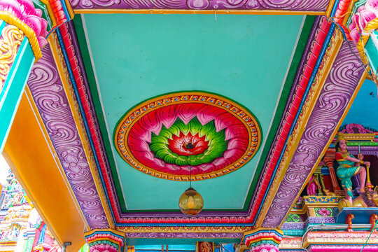 View of colourful ornate detail of Sri Muthumari Amman Kovil, Matale, Sri Lanka