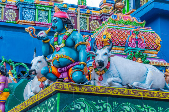 View of colourful ornate detail of Sri Muthumari Amman Kovil, Matale, Sri Lanka