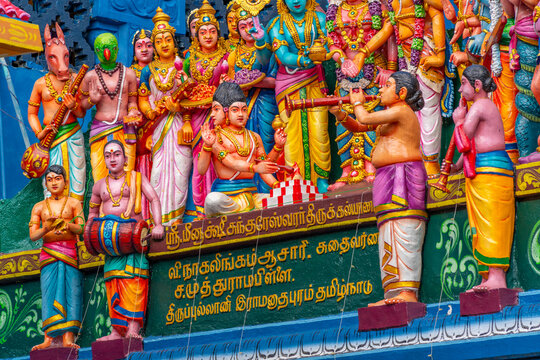 View of colourful ornate detail of Sri Muthumari Amman Kovil, Matale, Sri Lanka