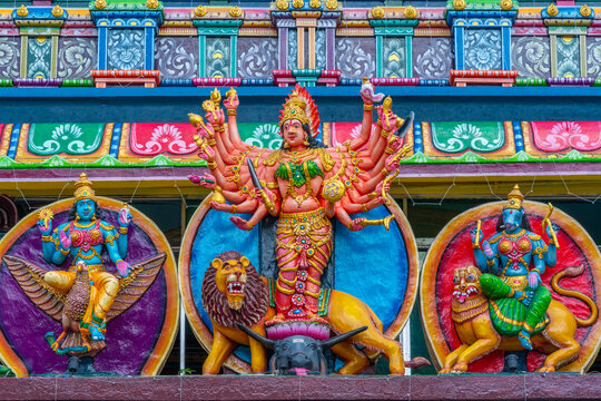 View of colourful ornate detail of Sri Muthumari Amman Kovil, Matale, Sri Lanka