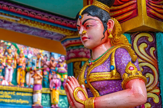 View of colourful ornate detail of Sri Muthumari Amman Kovil, Matale, Sri Lanka