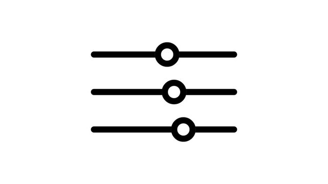 Minimalist graphic animation of sliding equalizer settings adjustment for audio sound and system configuration