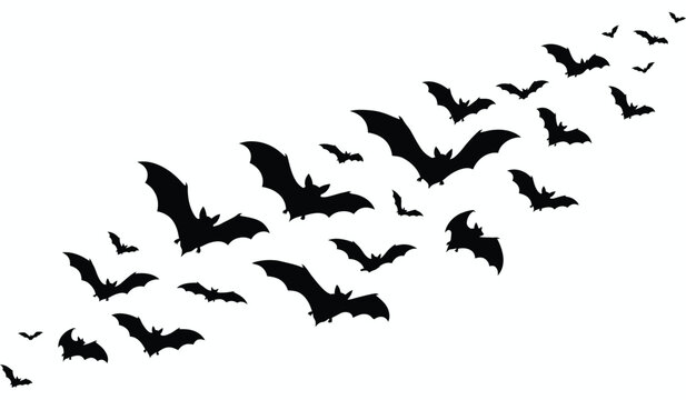 Flock of bats flying in a swarm