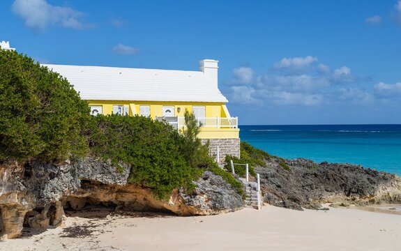 A traditional Bermudian house on the popular beach at John Smith's Bay in Smiths Parish, Bermuda,