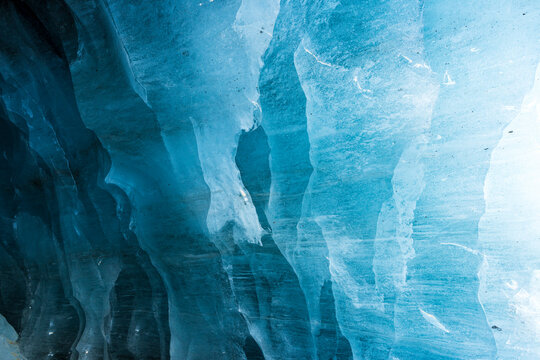 Abstract view of shades of blue inside a glacier cave, Ă&acirc;&euro;&ldquo;tztaler Alpen (Venosta alps), Venosta valley (Vinschgau), Maso Corto, Bolzano, South Tyrol (Trentino-Alto Adige), Italy