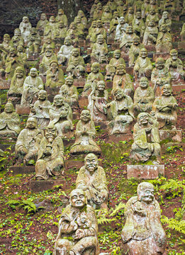 Stone statues of 500 arhats at Raizan Sennyoji Daihioin Temple, Itoshima, Fukuoka, Kyushu, Japan