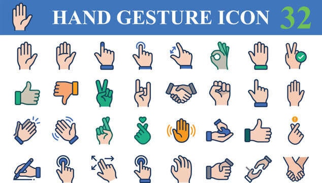 Hand Gesture Icons for Touchscreen Interface and Mobile UI
