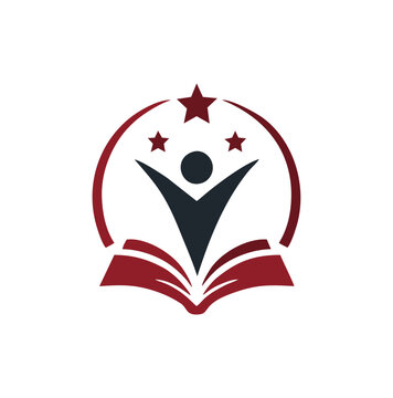 Professional Education Logo Design With Book Human Silhouette And Stars