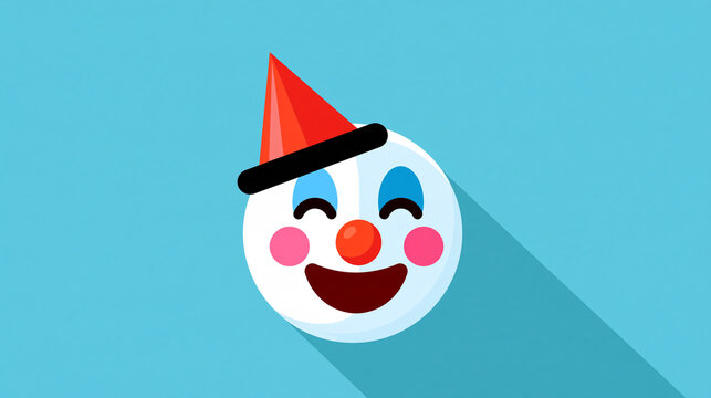 Clown emoji face, cheerful flat icon, with copy space