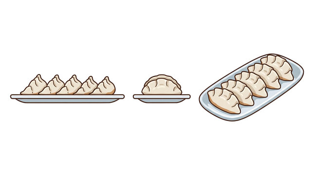 Asian steamed dumplings plate. Plate of delicious Asian steamed gyoza dumplings vector illustration isolated on transparent background for oriental cuisine and restaurant menu