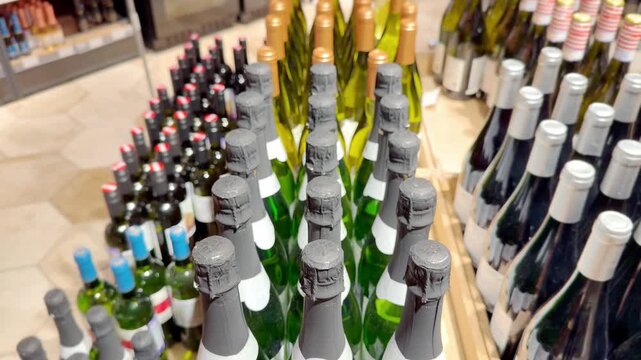 Assorted Alcohol Bottles on Display in Wine Section &ndash; Variety of Wine, Spirits and Liquor on Store Shelves