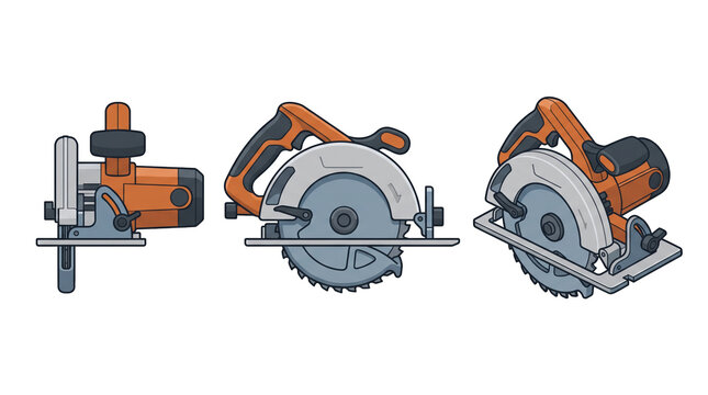Handheld electric circular saw. Handheld electric circular saw power tool vector illustration isolated on transparent background for woodworking construction and carpentry workshop