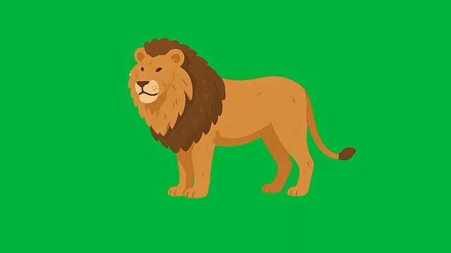 majestic lion standing, on green screen chroma key animation 4k.