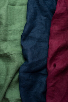 Layered Green Navy and Burgundy Linen Fabrics Texture