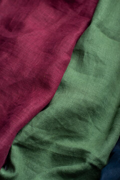 Burgundy and Sage Green Linen Fabric Texture Close Up