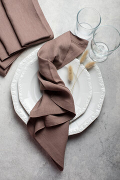 Chocolate Brown Linen Viscose Napkin Place Setting