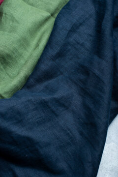 Dark Navy Blue Linen Fabric Texture Close Up