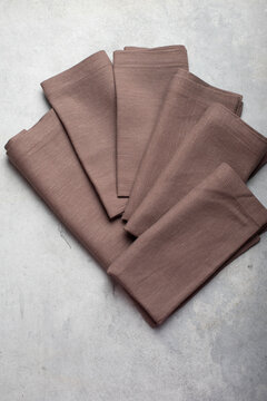 Set of 6 Chocolate Brown Linen Viscose Napkins Flat Lay