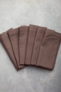Set of 6 Chocolate Brown Linen Viscose Napkins Flat Lay