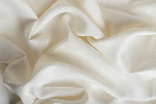 Draped Off White Linen Fabric Background