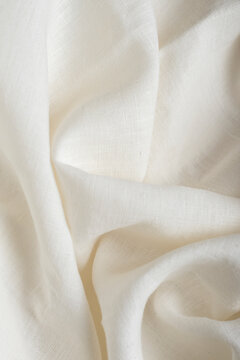 Draped Off White Linen Fabric Background