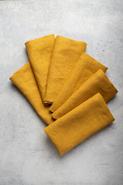 set of six folded washed pure linen cloth napkins