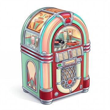 Retro 1950s American Diner Jukebox Miniature Diorama Illustration