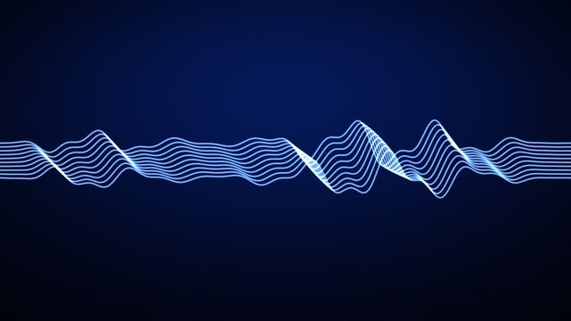 Glowing blue sound waves hud animation displaying digital audio spectrum and equalizer sine lines moving horizontally