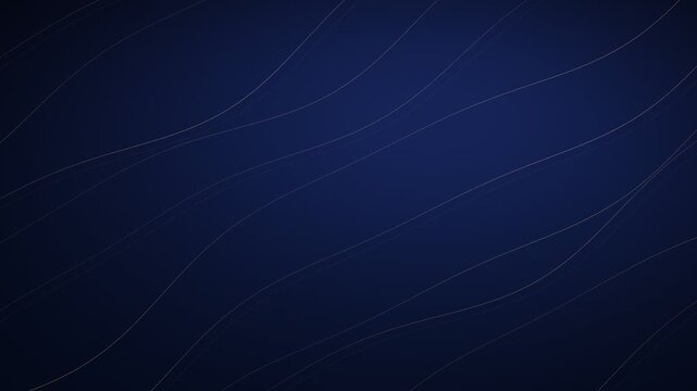 Abstract navy blue background with elegant golden threads gently moving in delicate flowing wavy lines motion