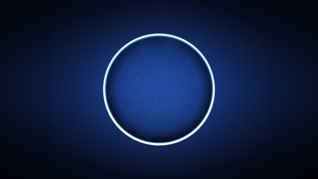 Glowing Blue Cosmic Orb Ring Background with Floating Digital Particles and Dark Futuristic Space Energy Frame