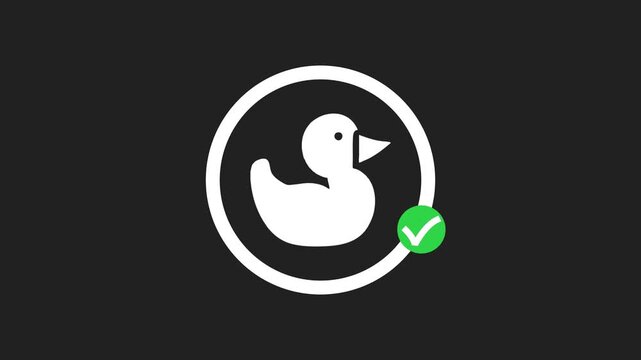Minimalist loading animation featuring duck icon filling with white color inside circle and finishing with green checkmark.