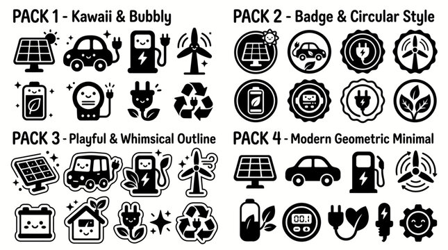 Eco Green Energy and Sustainable Technology Vector Icon Pack Set