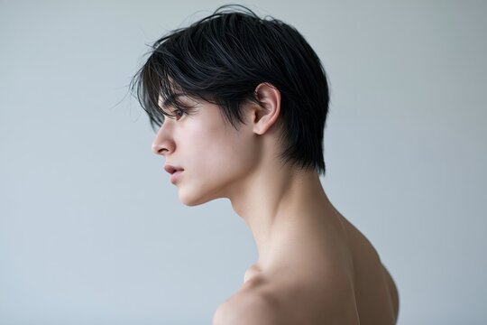 静かに佇む若き男性の繊細な横顔ポートレート