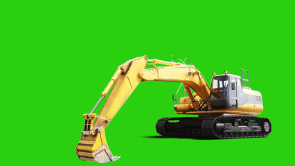 Heavy Tracked Excavator Digging with Bucket on Green Screen, Animated Hydraulic Arm and Construction Machinery. 3d rendering. © 3D motion