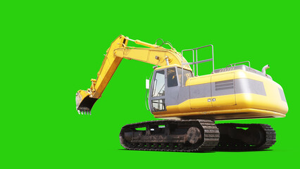 Heavy Tracked Excavator Digging with Bucket on Green Screen, Animated Hydraulic Arm and Construction Machinery. 3d rendering. © 3D motion