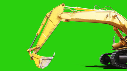 Heavy Tracked Excavator Digging with Bucket on Green Screen, Animated Hydraulic Arm and Construction Machinery. 3d rendering. © 3D motion